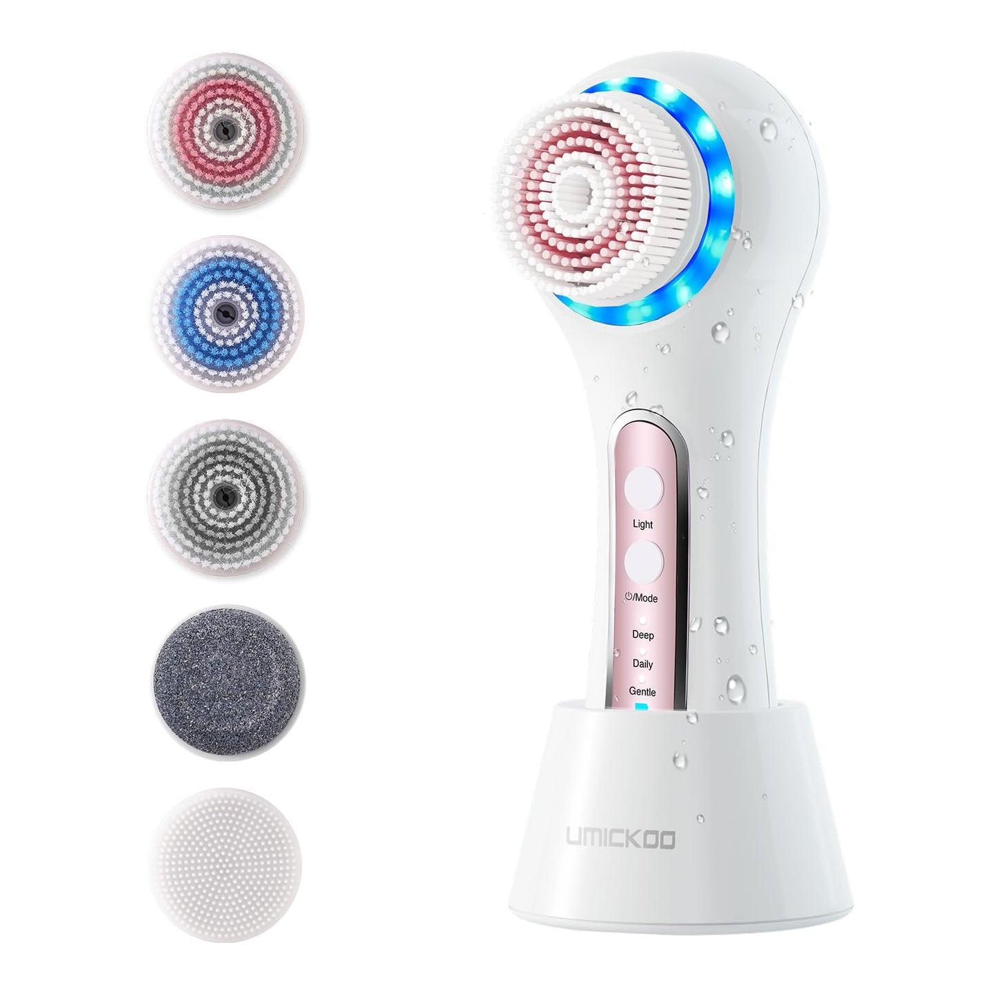 Face Scrubber Exfoliator,Facial Cleansing Brush Rechargeable IPX7 Waterproof with 5 Brush Heads,Electric Face Spin Brush for Exfoliating, Massaging and Deep Cleansing (Black+Gold)