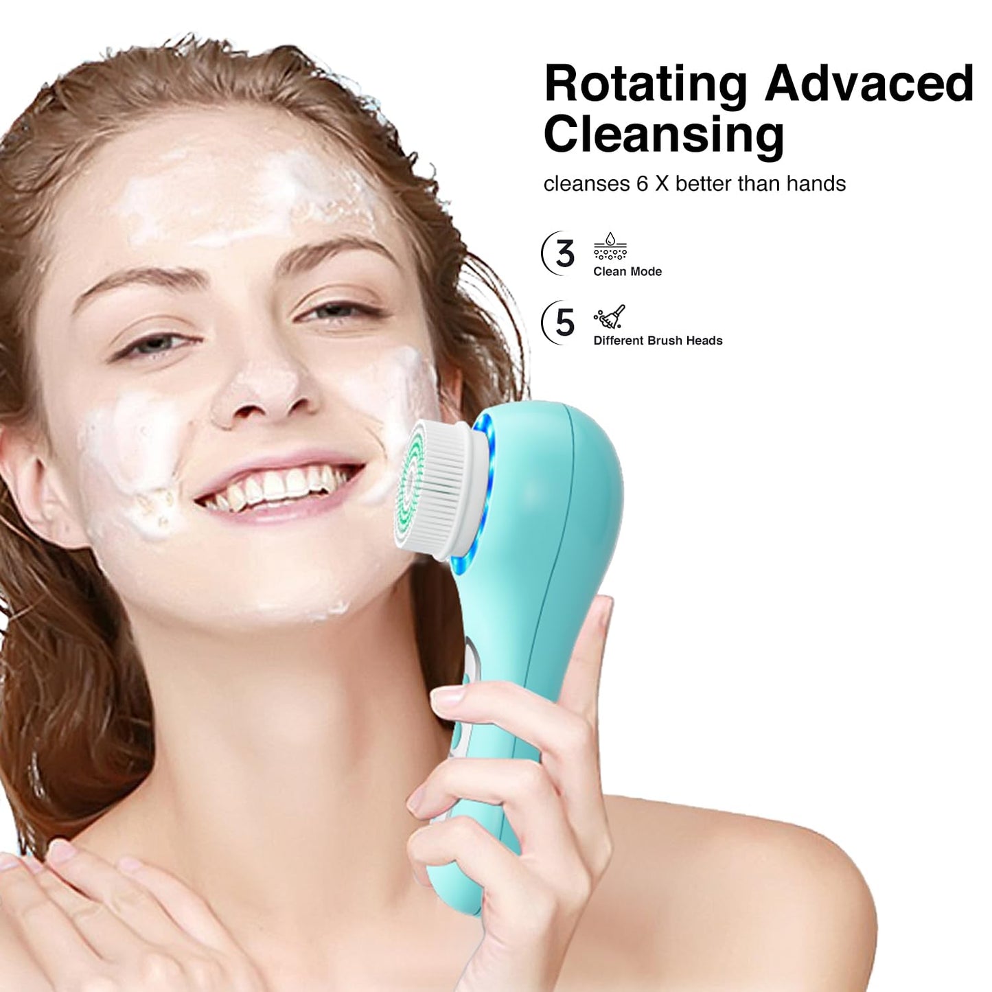 Face Scrubber Exfoliator,Facial Cleansing Brush Rechargeable IPX7 Waterproof with 5 Brush Heads,Electric Face Spin Brush for Exfoliating, Massaging and Deep Cleansing (Black+Gold)