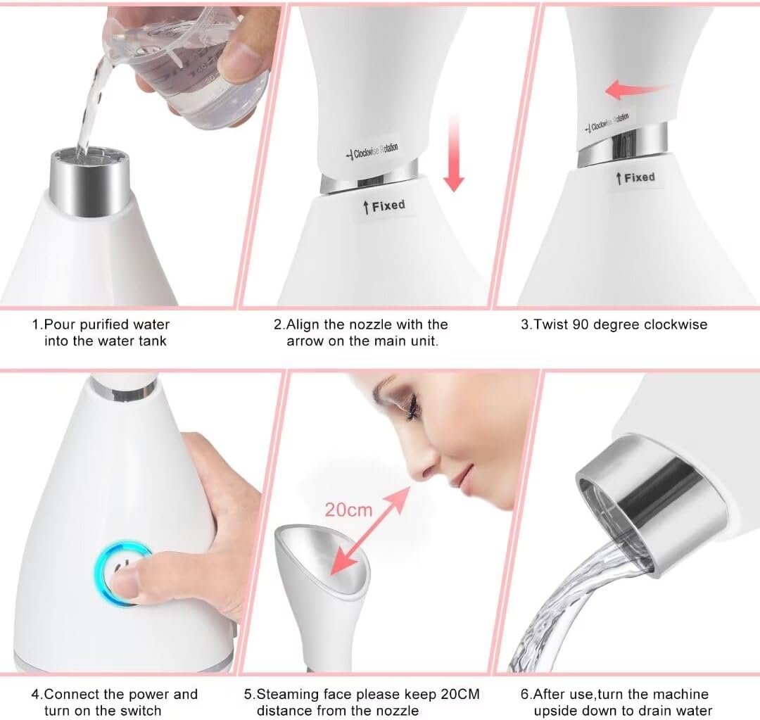 Portable Facial Steamer Nano Face Steamer Warm Mist Home Skin Spa Steamers for Sinuses Acne Pores Cleanse Blackhead Remover Kit Mask Brush