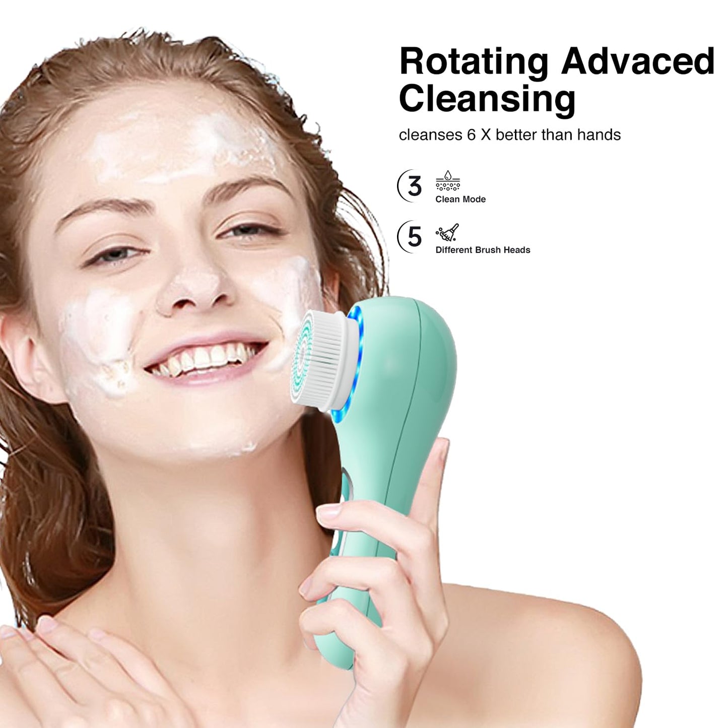 Face Scrubber Exfoliator,Facial Cleansing Brush Rechargeable IPX7 Waterproof with 5 Brush Heads,Electric Face Spin Brush for Exfoliating, Massaging and Deep Cleansing (Black+Gold)