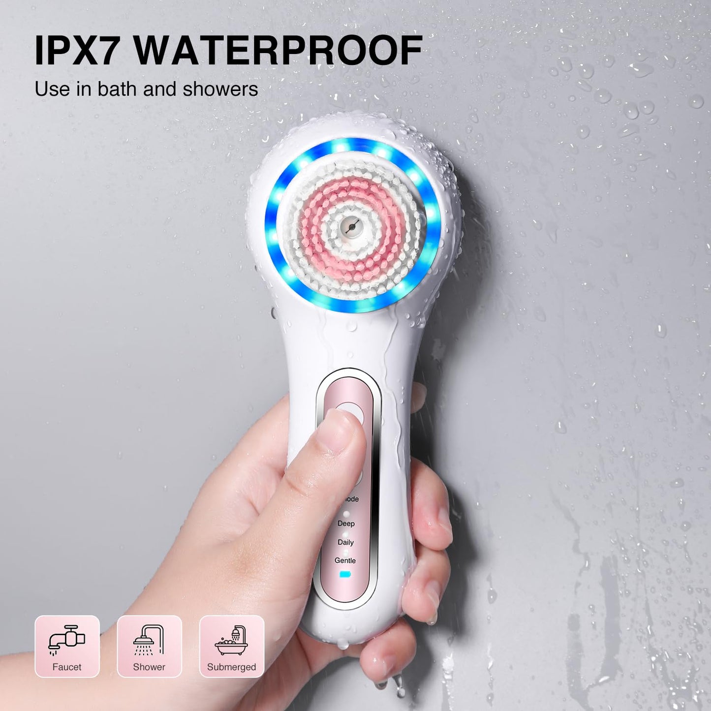 Face Scrubber Exfoliator,Facial Cleansing Brush Rechargeable IPX7 Waterproof with 5 Brush Heads,Electric Face Spin Brush for Exfoliating, Massaging and Deep Cleansing (Black+Gold)