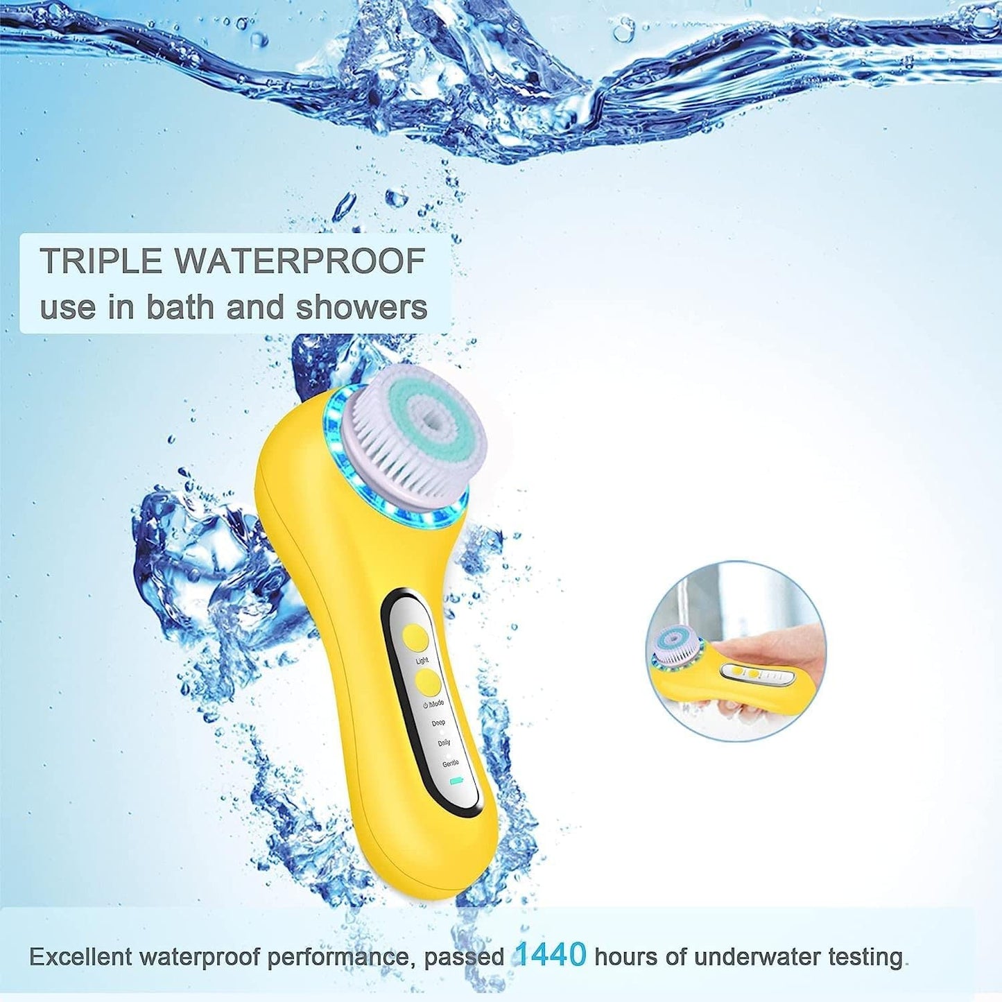 Face Scrubber Exfoliator,Facial Cleansing Brush Rechargeable IPX7 Waterproof with 5 Brush Heads,Electric Face Spin Brush for Exfoliating, Massaging and Deep Cleansing (Black+Gold)