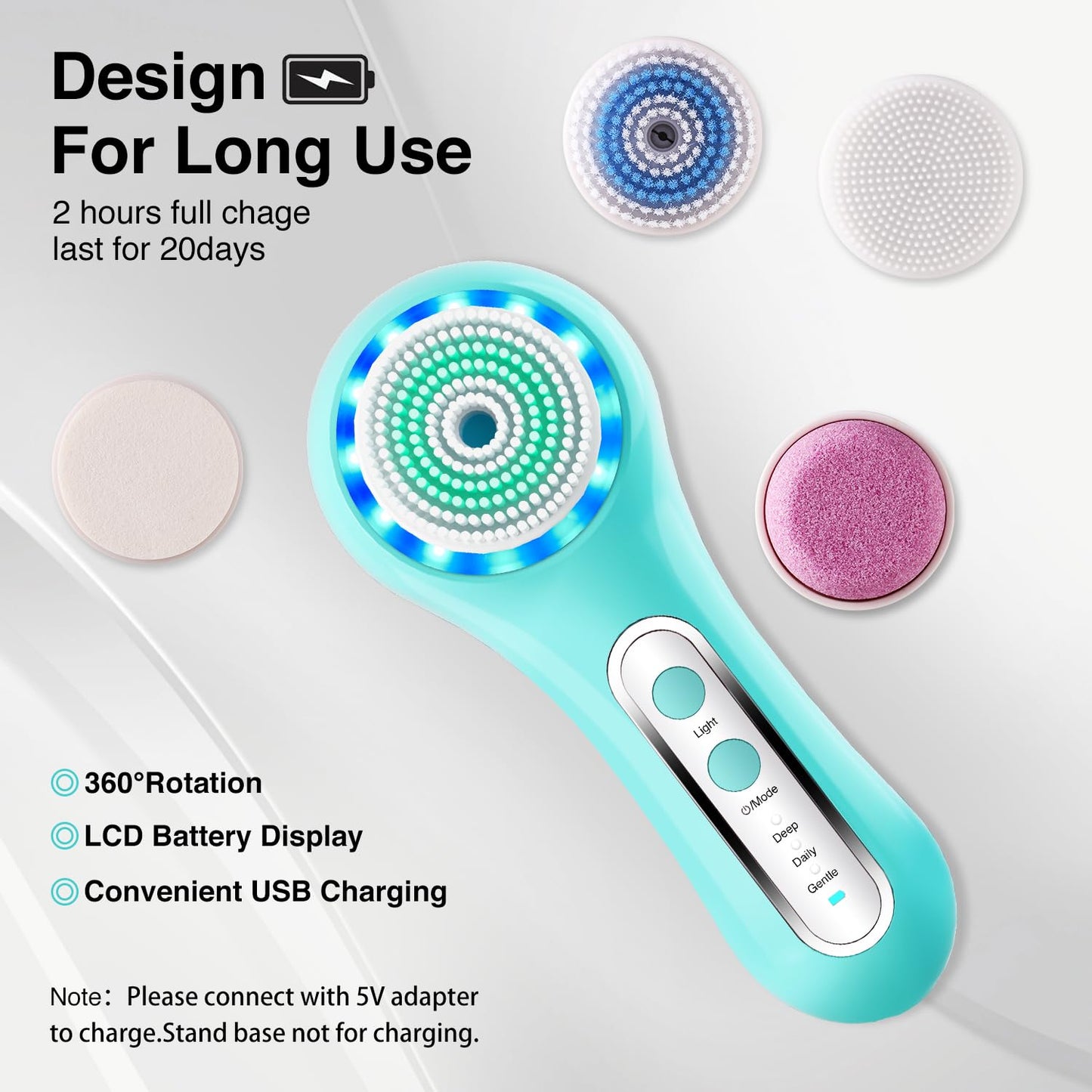 Face Scrubber Exfoliator,Facial Cleansing Brush Rechargeable IPX7 Waterproof with 5 Brush Heads,Electric Face Spin Brush for Exfoliating, Massaging and Deep Cleansing (Black+Gold)