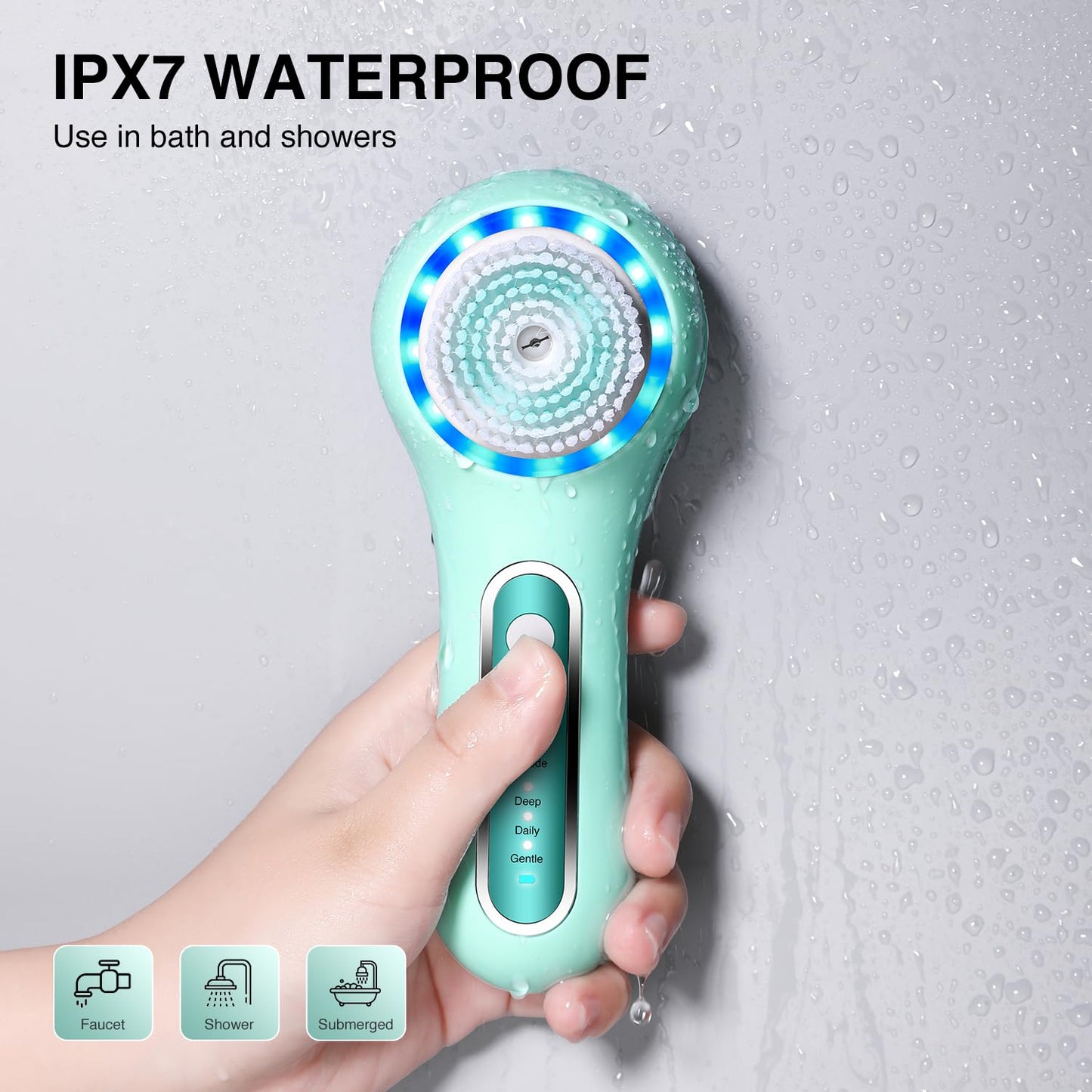 Face Scrubber Exfoliator,Facial Cleansing Brush Rechargeable IPX7 Waterproof with 5 Brush Heads,Electric Face Spin Brush for Exfoliating, Massaging and Deep Cleansing (Black+Gold)
