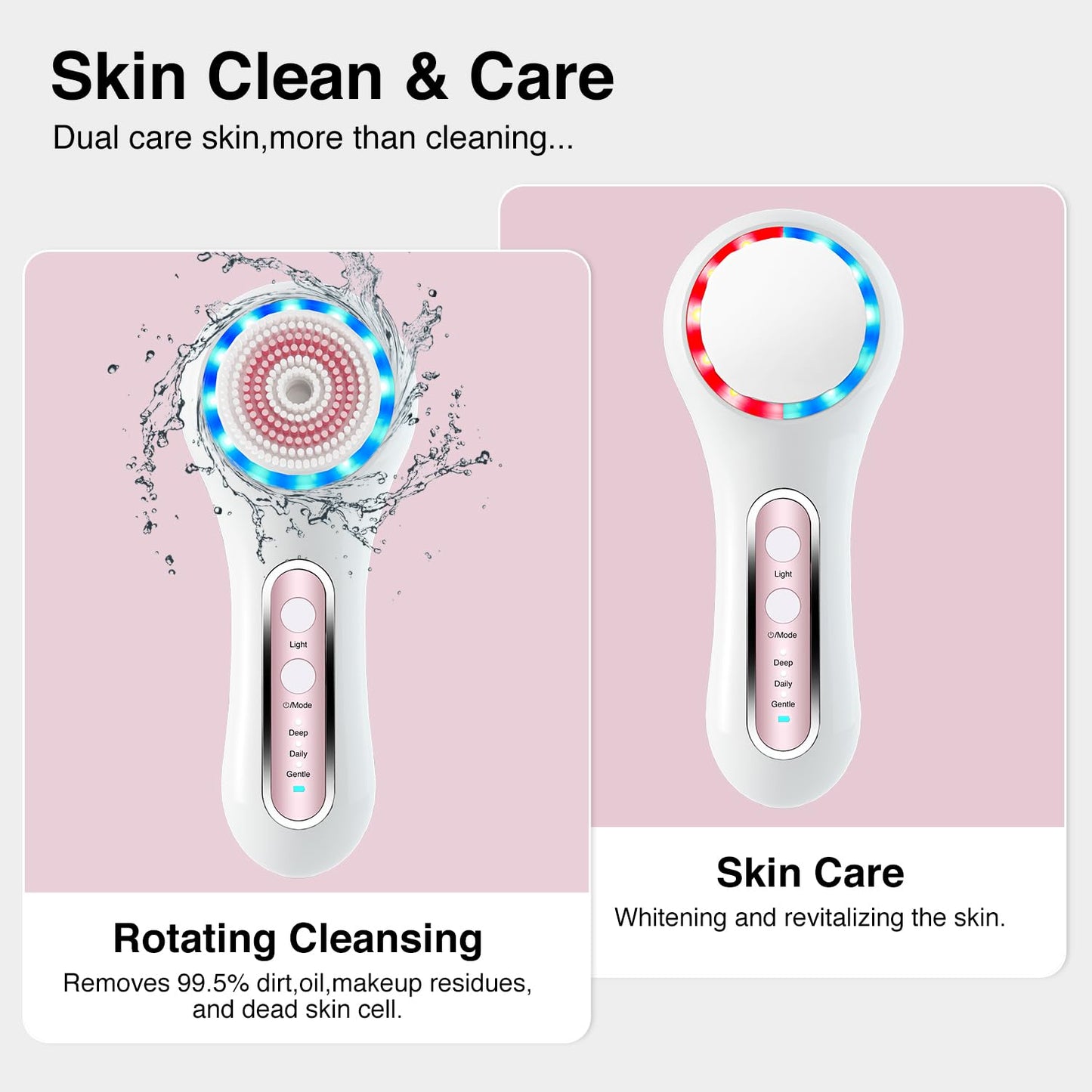Face Scrubber Exfoliator,Facial Cleansing Brush Rechargeable IPX7 Waterproof with 5 Brush Heads,Electric Face Spin Brush for Exfoliating, Massaging and Deep Cleansing (Black+Gold)