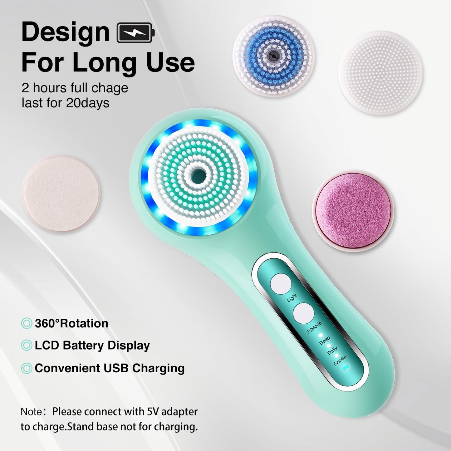 Face Scrubber Exfoliator,Facial Cleansing Brush Rechargeable IPX7 Waterproof with 5 Brush Heads,Electric Face Spin Brush for Exfoliating, Massaging and Deep Cleansing (Black+Gold)