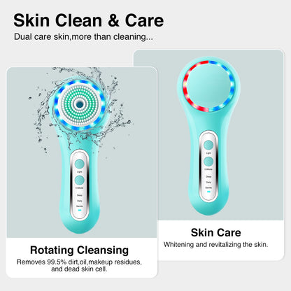 Face Scrubber Exfoliator,Facial Cleansing Brush Rechargeable IPX7 Waterproof with 5 Brush Heads,Electric Face Spin Brush for Exfoliating, Massaging and Deep Cleansing (Black+Gold)
