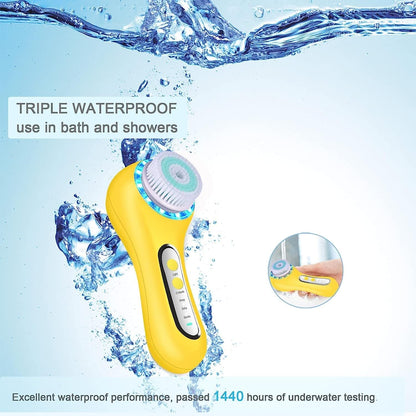 Face Scrubber Exfoliator,Facial Cleansing Brush Rechargeable IPX7 Waterproof with 5 Brush Heads,Electric Face Spin Brush for Exfoliating, Massaging and Deep Cleansing (Black+Gold)