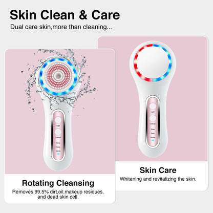 Face Scrubber Exfoliator,Facial Cleansing Brush Rechargeable IPX7 Waterproof with 5 Brush Heads,Electric Face Spin Brush for Exfoliating, Massaging and Deep Cleansing (Black+Gold)
